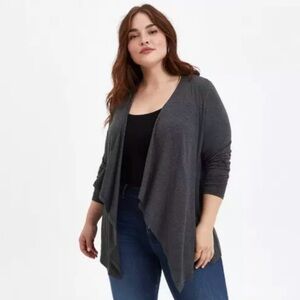 Torrid super soft gray draped open front waterfall cardigan size 1X